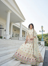 Chinon Chiffon Salwar Suit in Beige